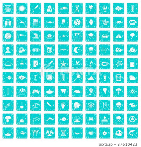 100 research icons set grunge blue 37610423