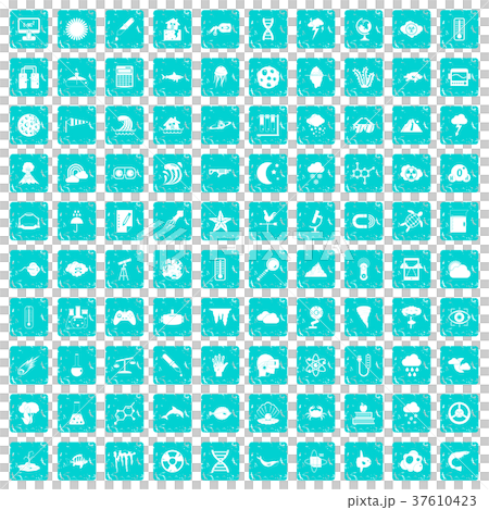 100 research icons set grunge blue 37610423