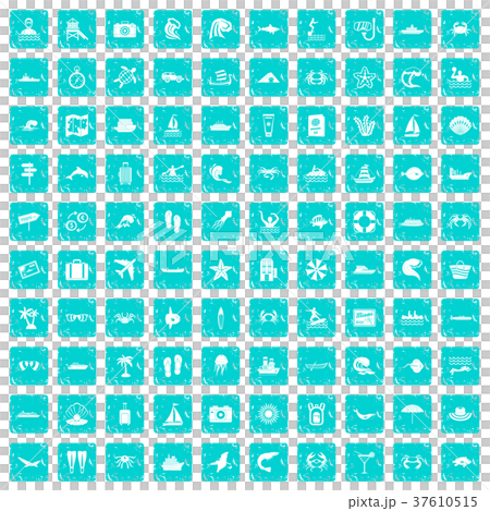 100 sea life icons set grunge blue 100 sea life icons set grunge blue 37610515