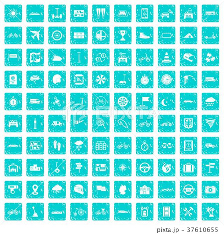 100 ride icons set grunge blue 100 ride icons set grunge blue 37610655