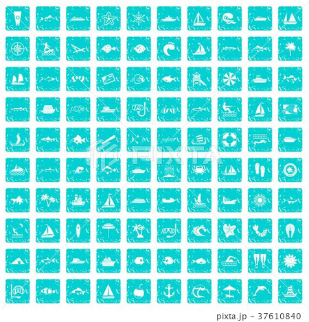 100 sea icons set grunge blue 100 sea icons set grunge blue 37610840