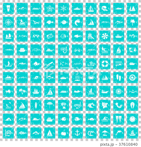 100 sea icons set grunge blue 100 sea icons set grunge blue 37610840