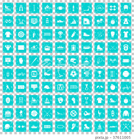 100 sport team icons set grunge blue - Stock Illustration [37611005 ...