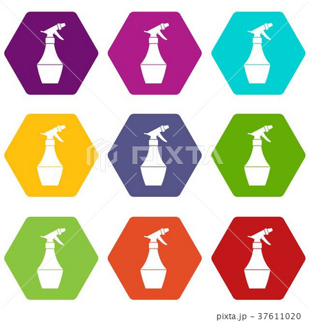 Spray bottle for flower icon set color hexahedron 37611020
