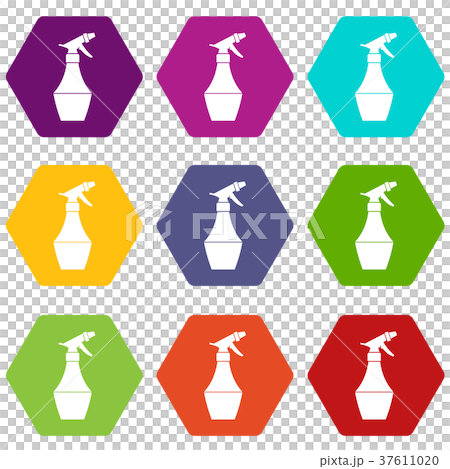 Spray bottle for flower icon set color hexahedron 37611020