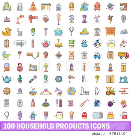 100 household goods icons set cartoon style Vector Image