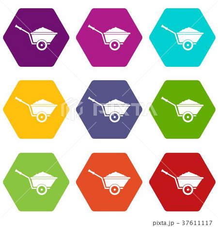 Garden wheelbarrow icon set color hexahedron Garden wheelbarrow icon set color hexahedron 37611117