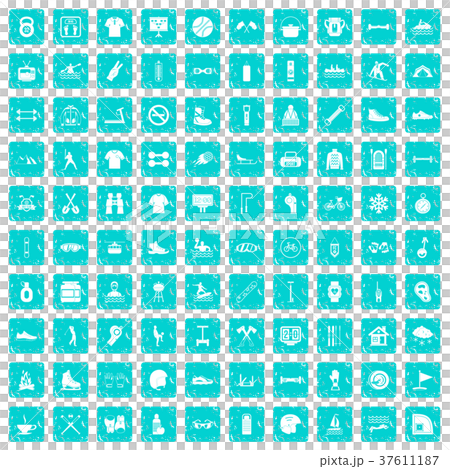 100 sport life icons set grunge blue 37611187