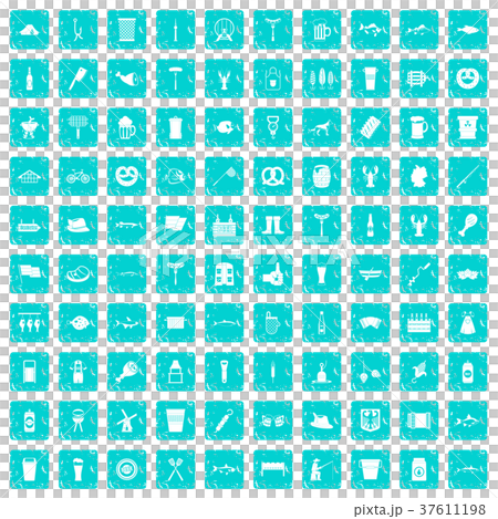 100 beer icons set grunge blue 37611198