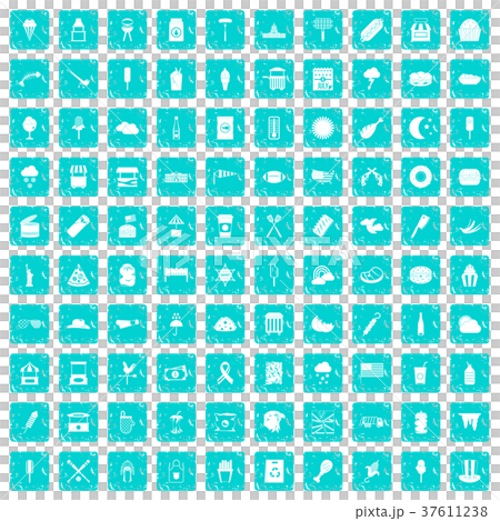 100 street food icons set grunge blue 100 street food icons set grunge blue 37611238