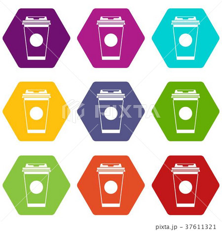 Paper coffee cup icon set color hexahedron Paper coffee cup icon set color hexahedron 37611321