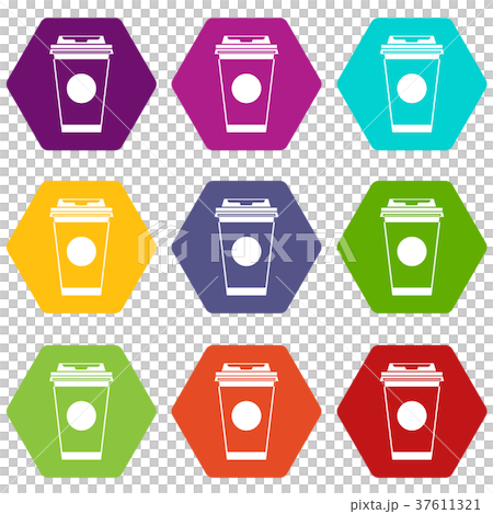 Paper coffee cup icon set color hexahedron Paper coffee cup icon set color hexahedron 37611321