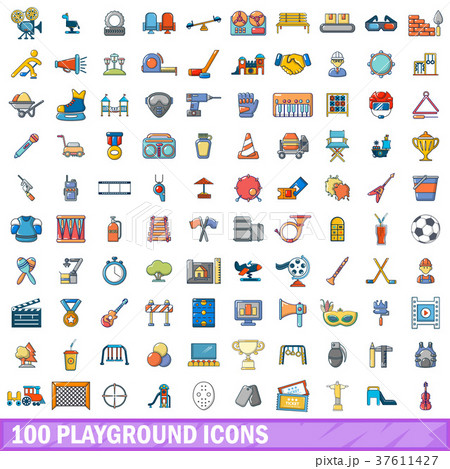 100 playground icons set, cartoon style 100 playground icons set, cartoon style 37611427