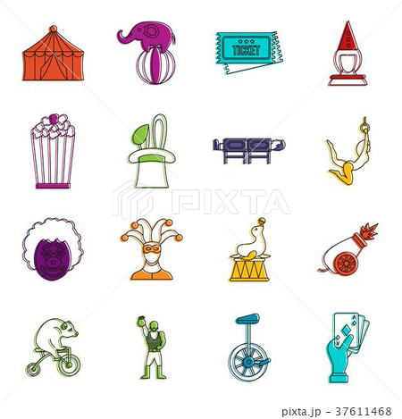 Circus entertainment icons doodle set 37611468