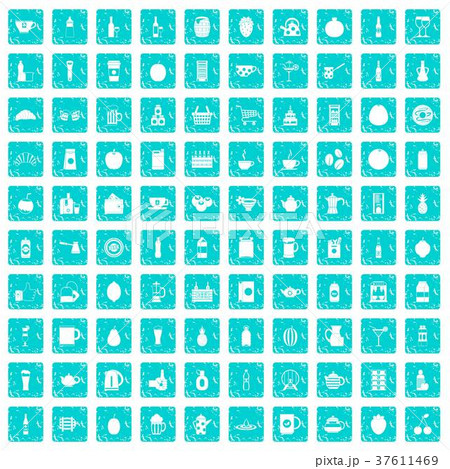 100 beverage icons set grunge blue 37611469