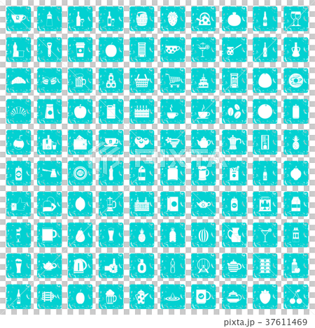 100 beverage icons set grunge blue 37611469