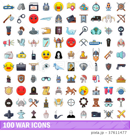 100 war icons set, cartoon style 100 war icons set, cartoon style 37611477