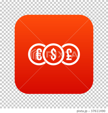Euro, dollar, pound coin icon digital red 37611490