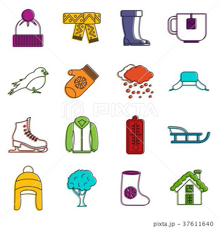 Winter icons doodle set Winter icons doodle set 37611640