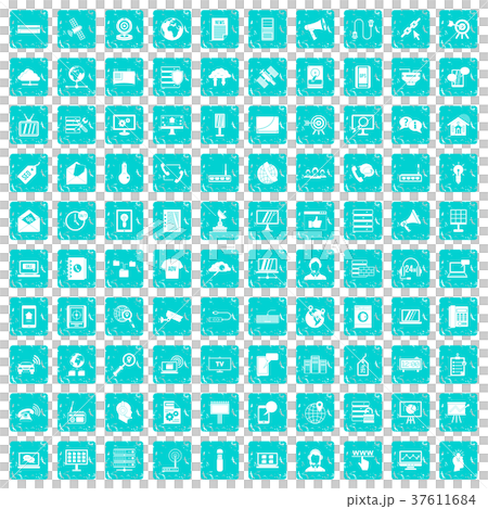 100 telecommunication icons set grunge blue 37611684