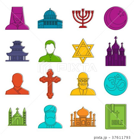 Religious symbol icons doodle set Religious symbol icons doodle set 37611793