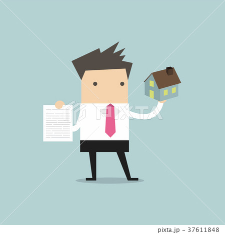 Businessman real estate agent holding house 37611848
