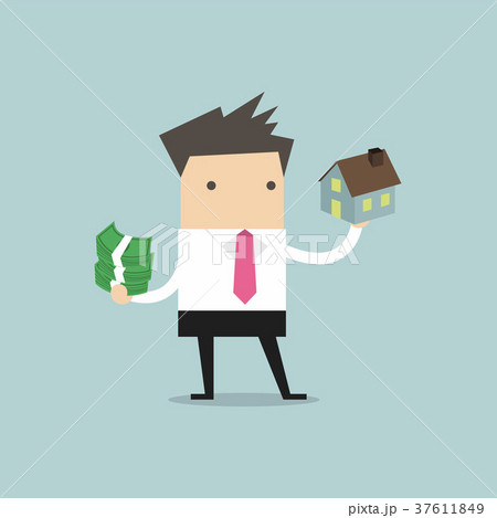 Businessman holding house and money Businessman holding house and money 37611849