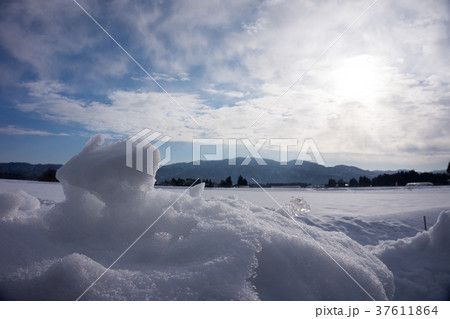秋田県　雪景色　冬　青空 37611864