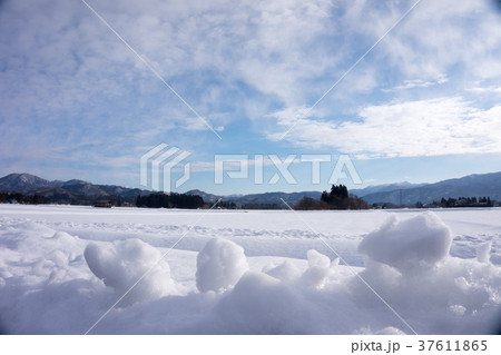 秋田県 雪景色 冬 青空 秋田県 雪景色 冬 青空 37611865