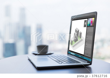 3d model in graphics editor on laptop screen 37612716