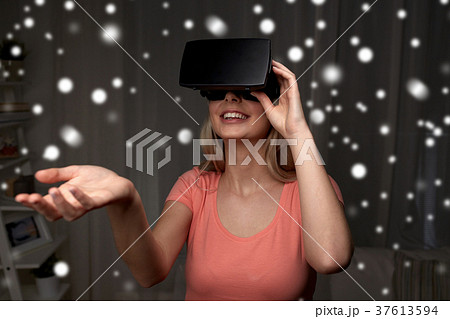 woman in virtual reality headset or 3d glasses woman in virtual reality headset or 3d glasses 37613594