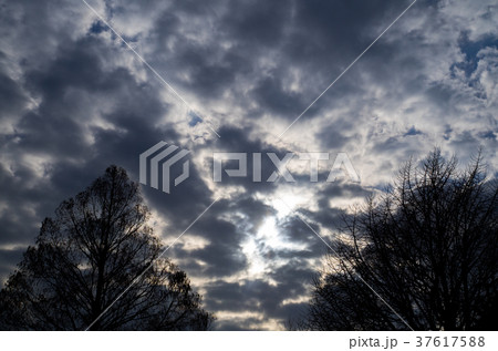 冬の空 雲間から見える陽射しと青空　b 37617588