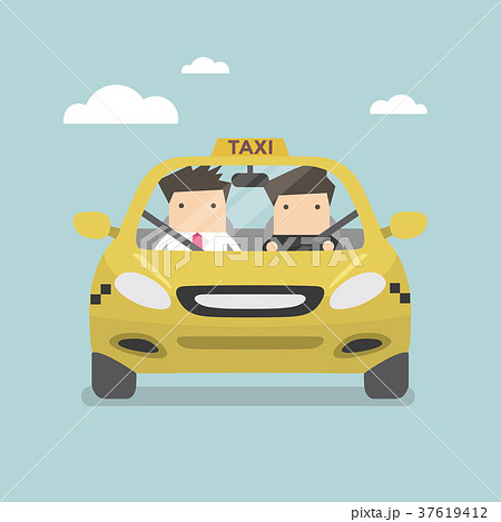 Taxi car and taxi driver with passenger 37619412
