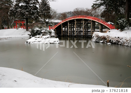 丹生都比売神社　太鼓橋の雪景色 37621818