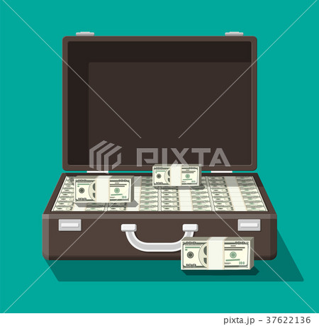 Open leather suitcase full of money. 37622136