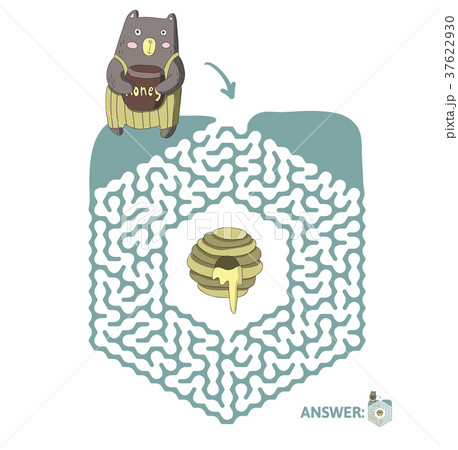Children's maze with bear and honey. Puzzle game 37622930