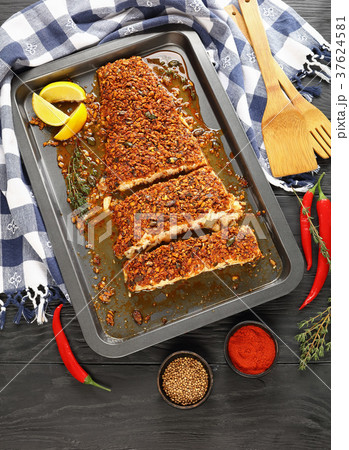 baked Fish Fillet on baking sheet baked Fish Fillet on baking sheet 37624581
