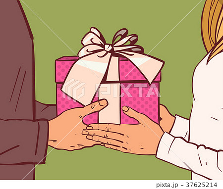 Man Giving Present Or Gift Box To Woman Hands Man Giving Present Or Gift Box To Woman Hands 37625214