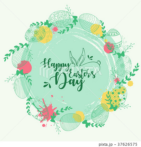 Easter wreath with easter eggs hand drawn green on 37626575