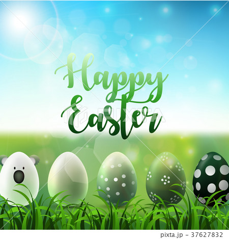 Easter background with easter eggs in the grass on Easter background with easter eggs in the grass on 37627832