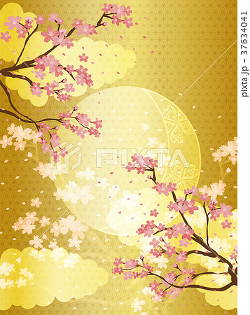 桜と金の和柄の背景素材のイラスト素材