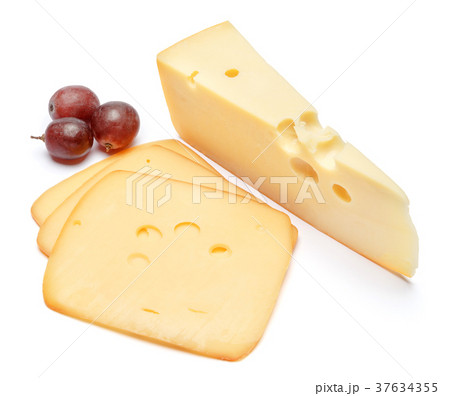 swiss cheese or cheddar on white background 37634355