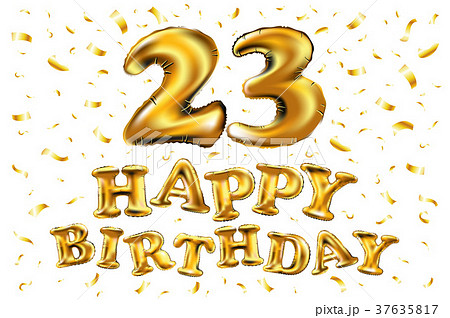 23 Years Happy Birthday Vector Balloon Goldのイラスト素材