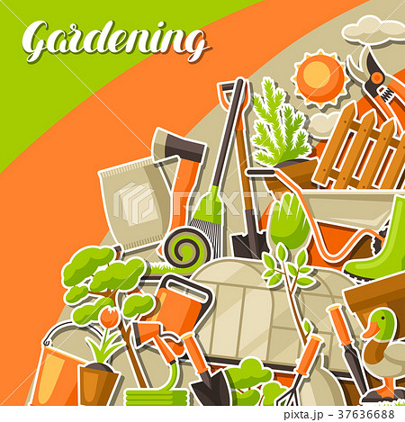 Background with garden tools and items. Season 37636688