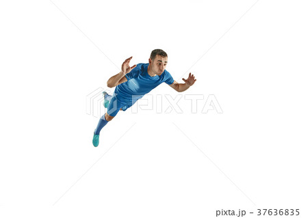 Professional football soccer player isolated white 37636835