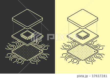Line art microchip. Central processor unit concept 37637281