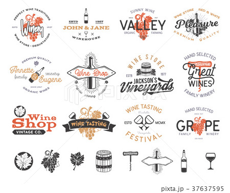Wine logos, labels set. Winery, wine shop Wine logos, labels set. Winery, wine shop 37637595