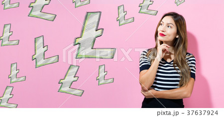 Litecoin with young woman  37637924