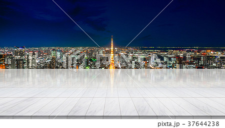 Empty marble floor with tokyo skyline 37644238