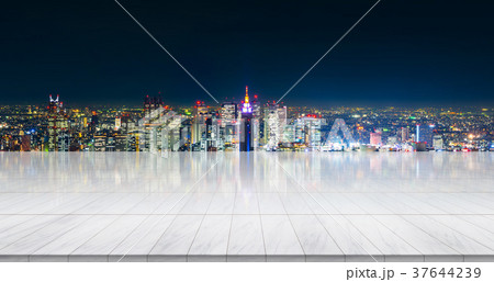 Empty marble floor with tokyo skyline 37644239
